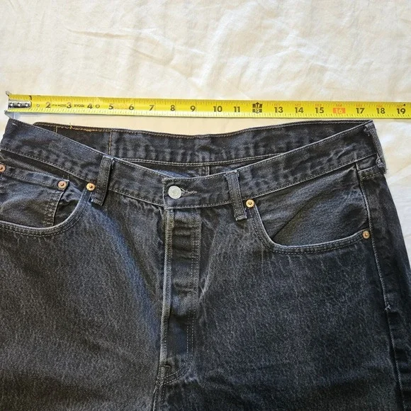 Vintage Levis 501 Jeans Mens 38x34 Black Button Fly Y2k Denim Single Stitch - Picture 7 of 10